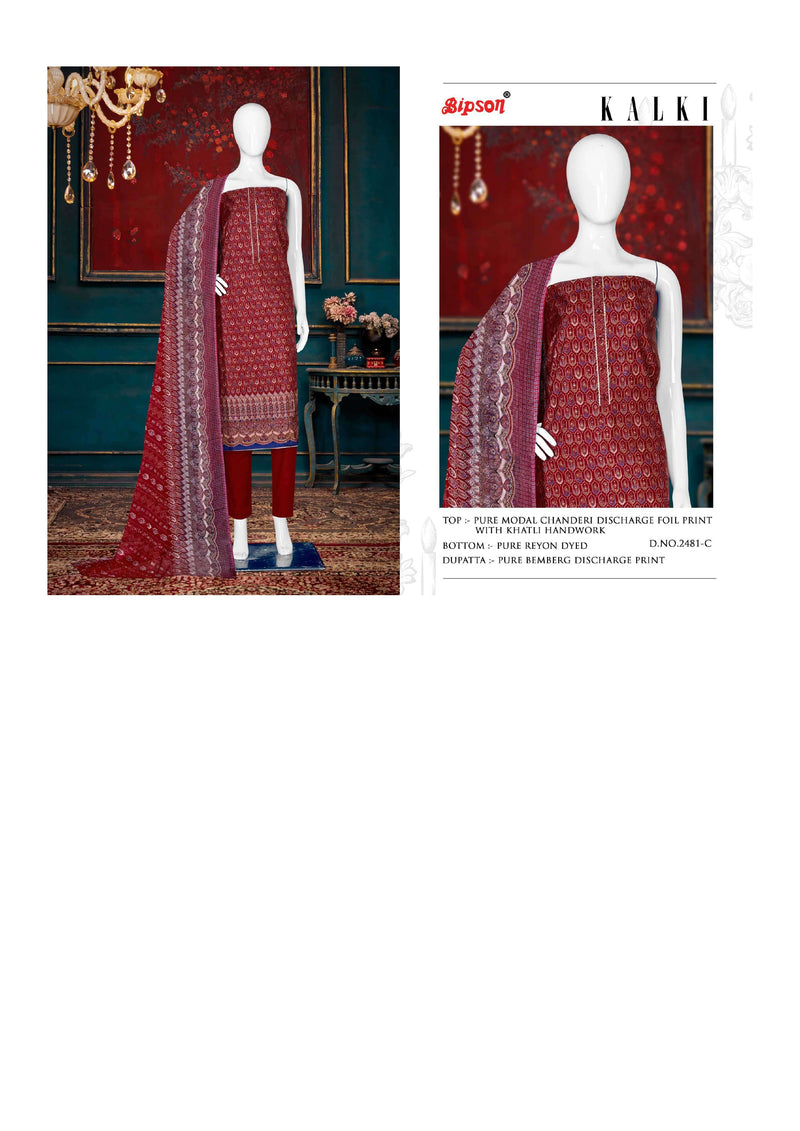 Bipson Kalki 2481 Chanderi Foil Print Khatli Hand Work Salwar Kameez