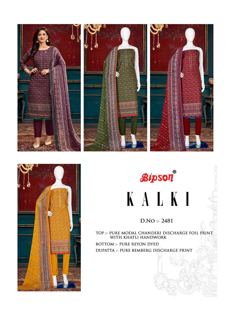 Bipson Kalki 2481 Chanderi Foil Print Khatli Hand Work Salwar Kameez