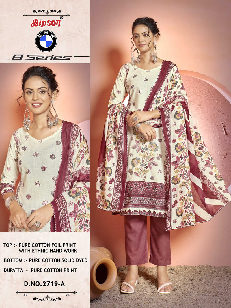 Bipson Fashion Bmw 8 Series 2719 Cotton Foil Print With Ethnic Hand Work Unstitched Salwar Suit