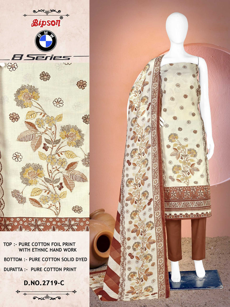 Bipson Fashion Bmw 8 Series 2719 Cotton Foil Print With Ethnic Hand Work Unstitched Salwar Suit