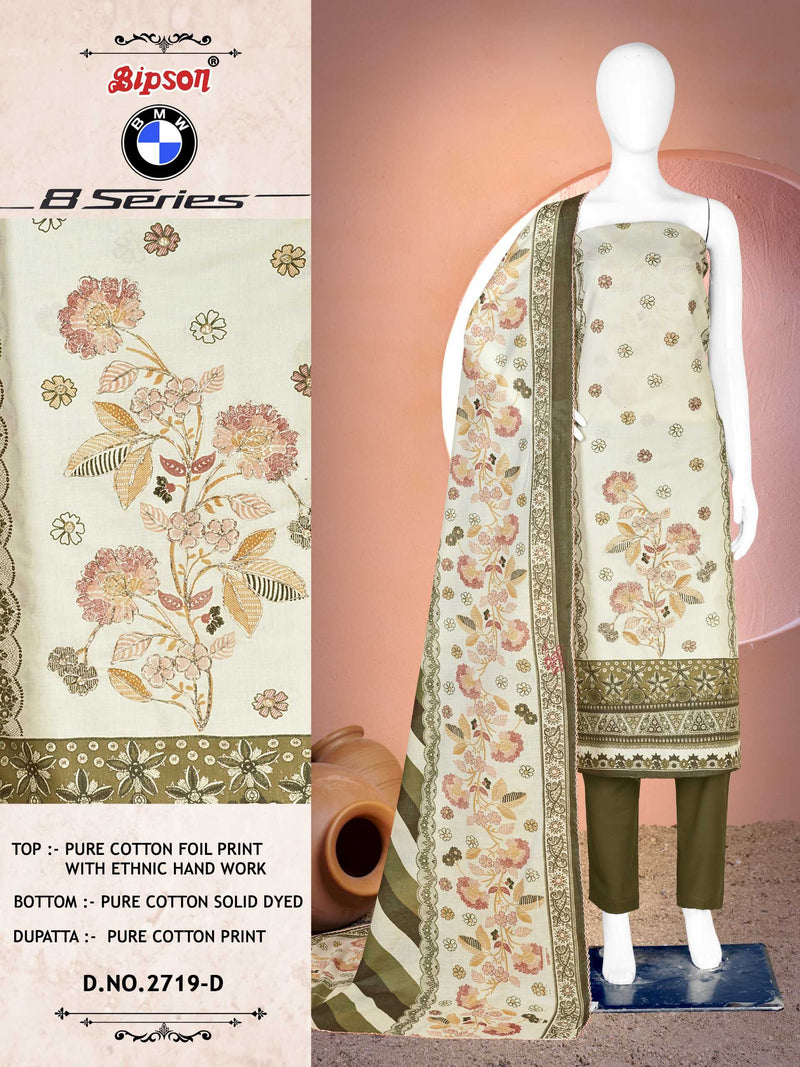 Bipson Fashion Bmw 8 Series 2719 Cotton Foil Print With Ethnic Hand Work Unstitched Salwar Suit