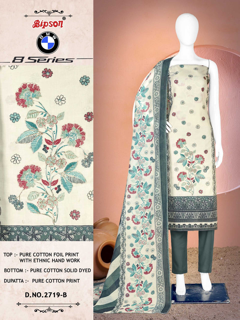 Bipson Fashion Bmw 8 Series 2719 Cotton Foil Print With Ethnic Hand Work Unstitched Salwar Suit