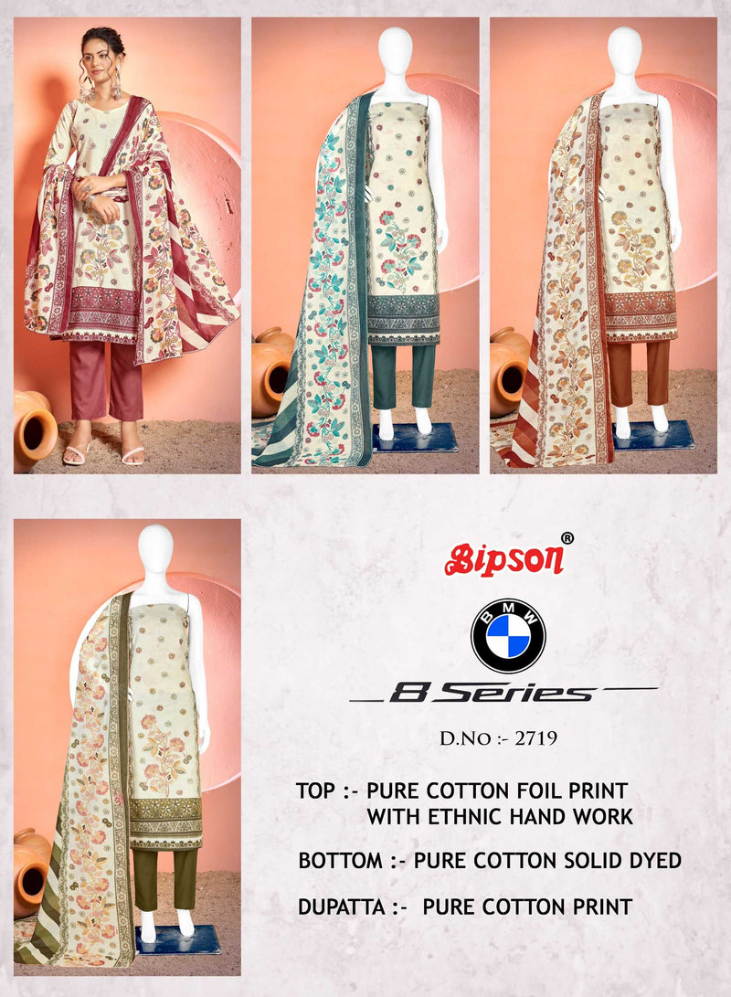 Bipson Fashion Bmw 8 Series 2719 Cotton Foil Print With Ethnic Hand Work Unstitched Salwar Suit