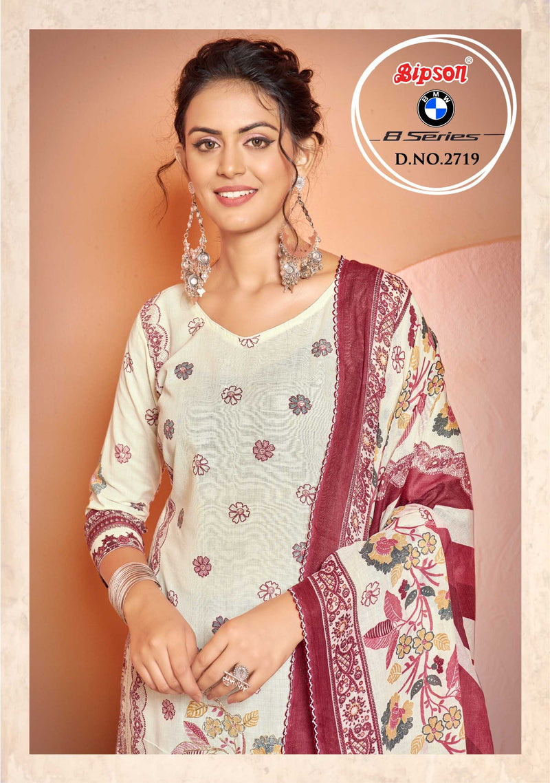 Bipson Fashion Bmw 8 Series 2719 Cotton Foil Print With Ethnic Hand Work Unstitched Salwar Suit