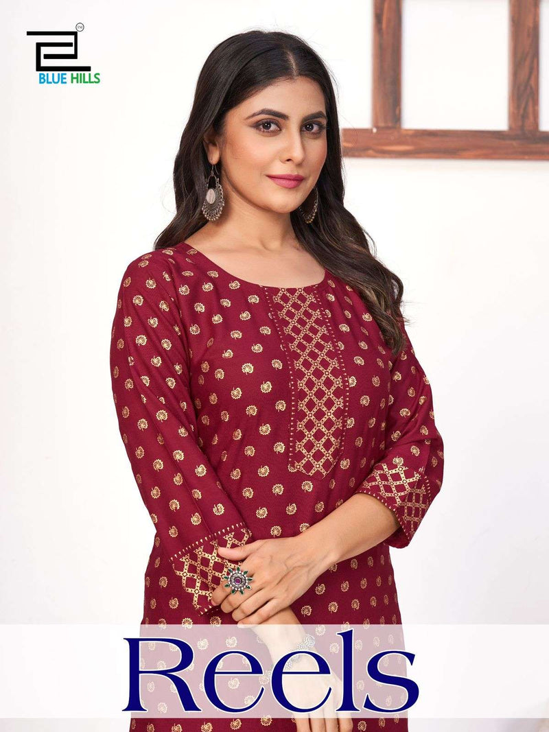 Blue Hills Reels Rayon Printed Casual Wear Kurti Plazo Set