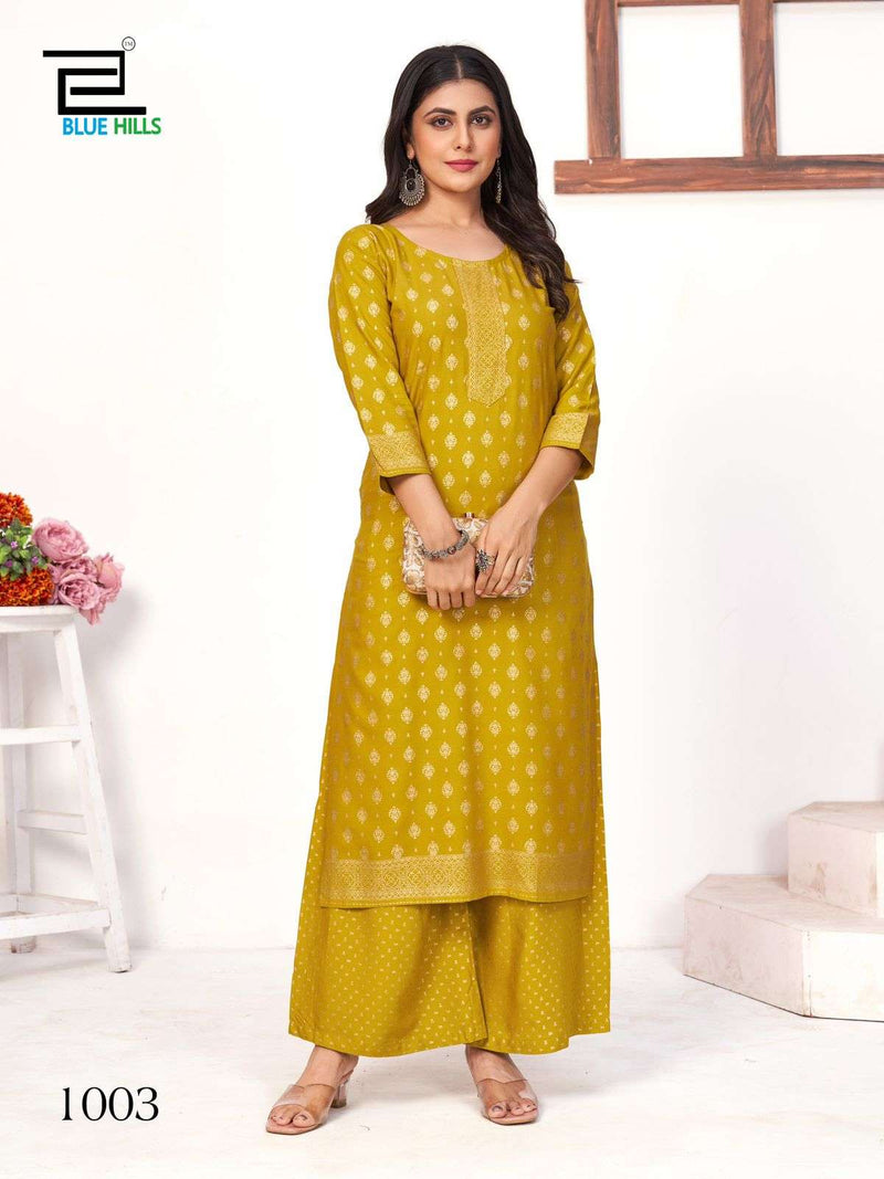 Blue Hills Reels Rayon Printed Casual Wear Kurti Plazo Set