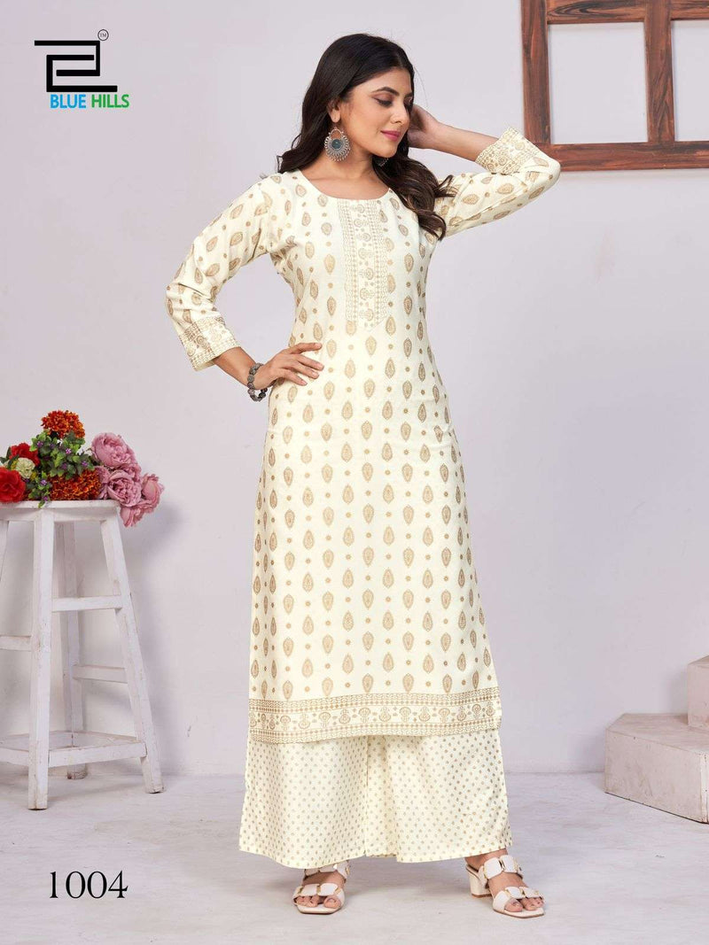 Blue Hills Reels Rayon Printed Casual Wear Kurti Plazo Set