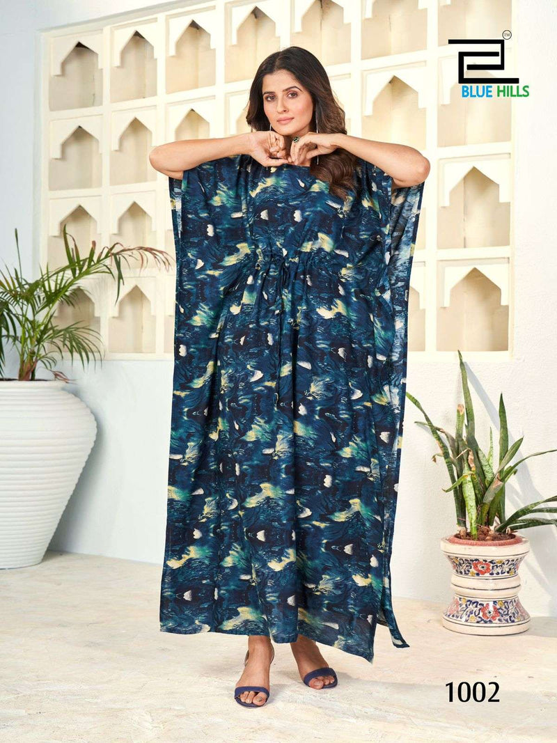 Blue Hills Kaftan Plus Vol 1 Heavy Rayon Mil Print Fancy Daily Wear Ladies Kaftan