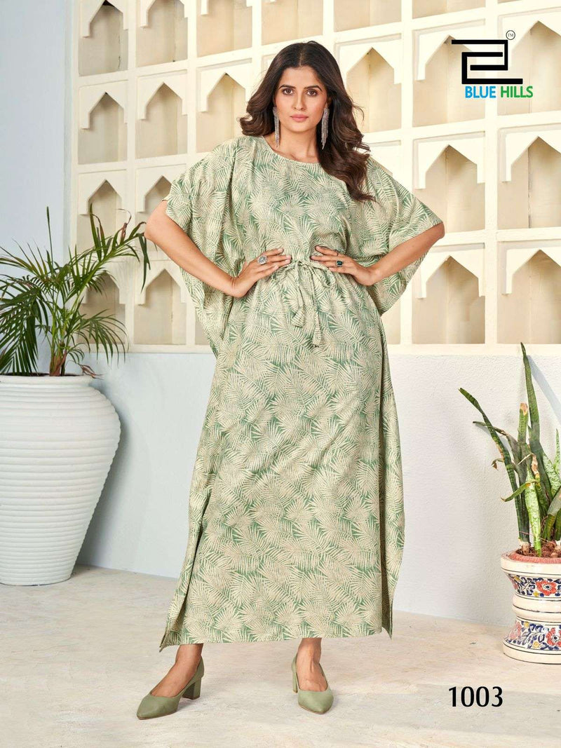 Blue Hills Kaftan Plus Vol 1 Heavy Rayon Mil Print Fancy Daily Wear Ladies Kaftan