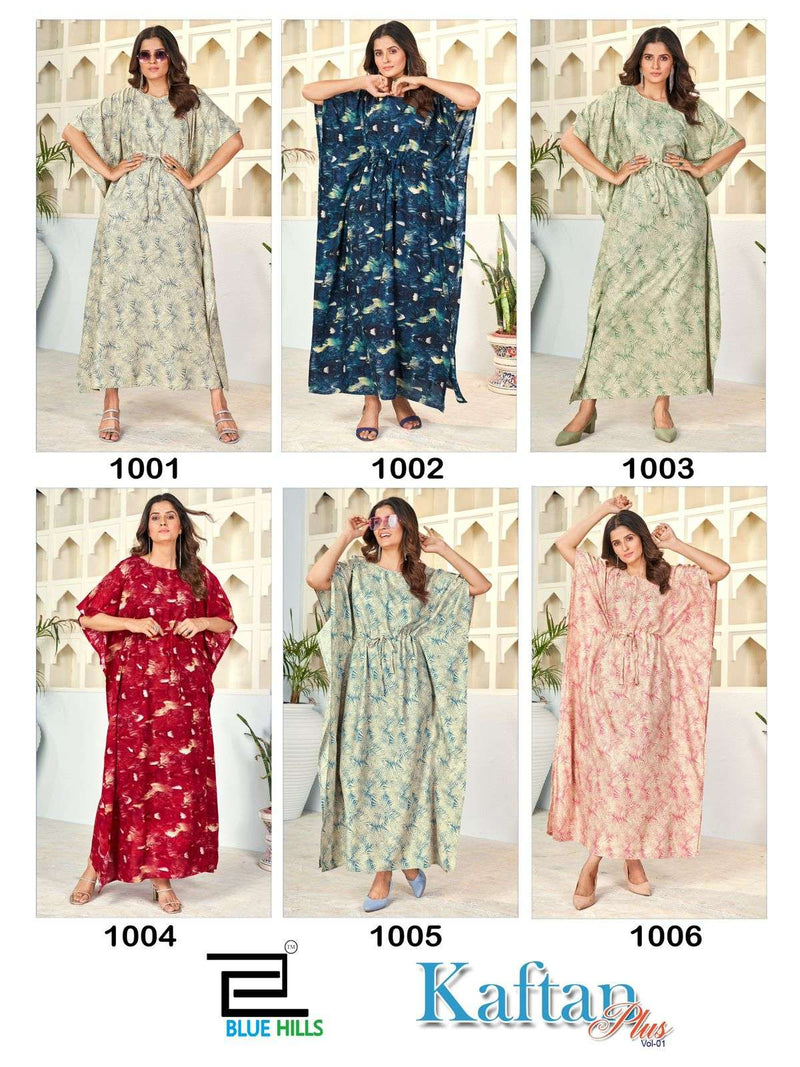 Blue Hills Kaftan Plus Vol 1 Heavy Rayon Mil Print Fancy Daily Wear Ladies Kaftan