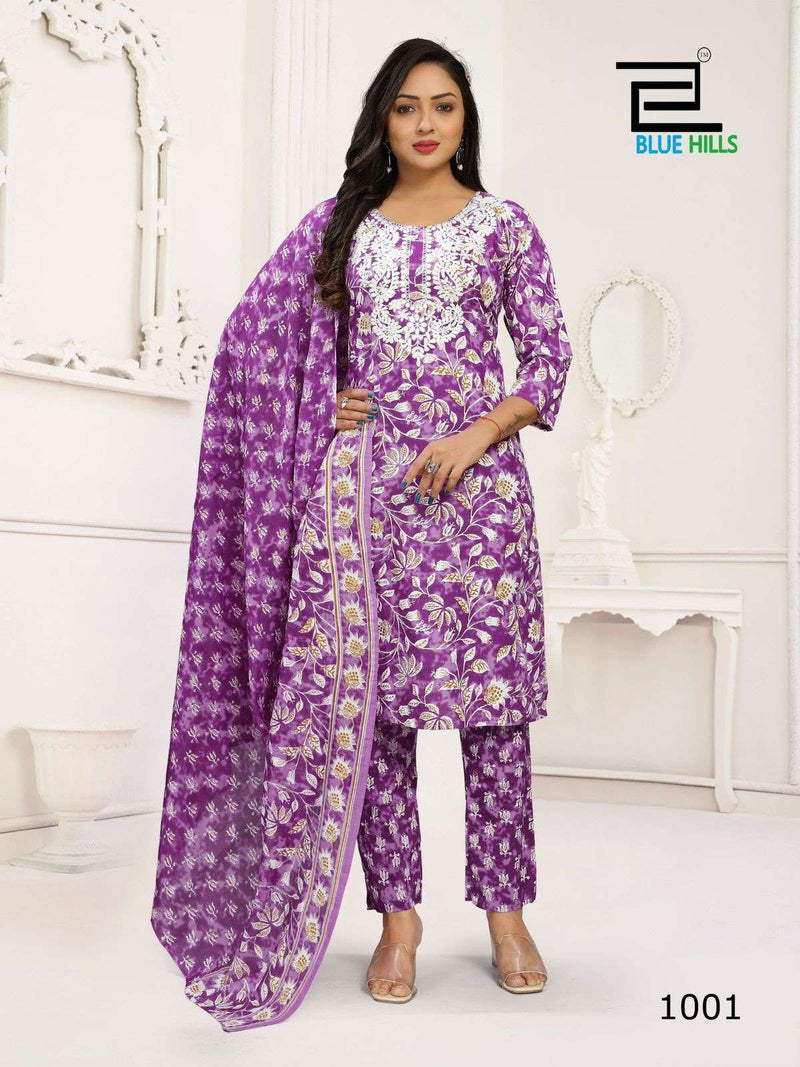 Blue Hills Kanika Vol 3 Cotton White Thread Emboidary Casual Wear Kurti Combo Set