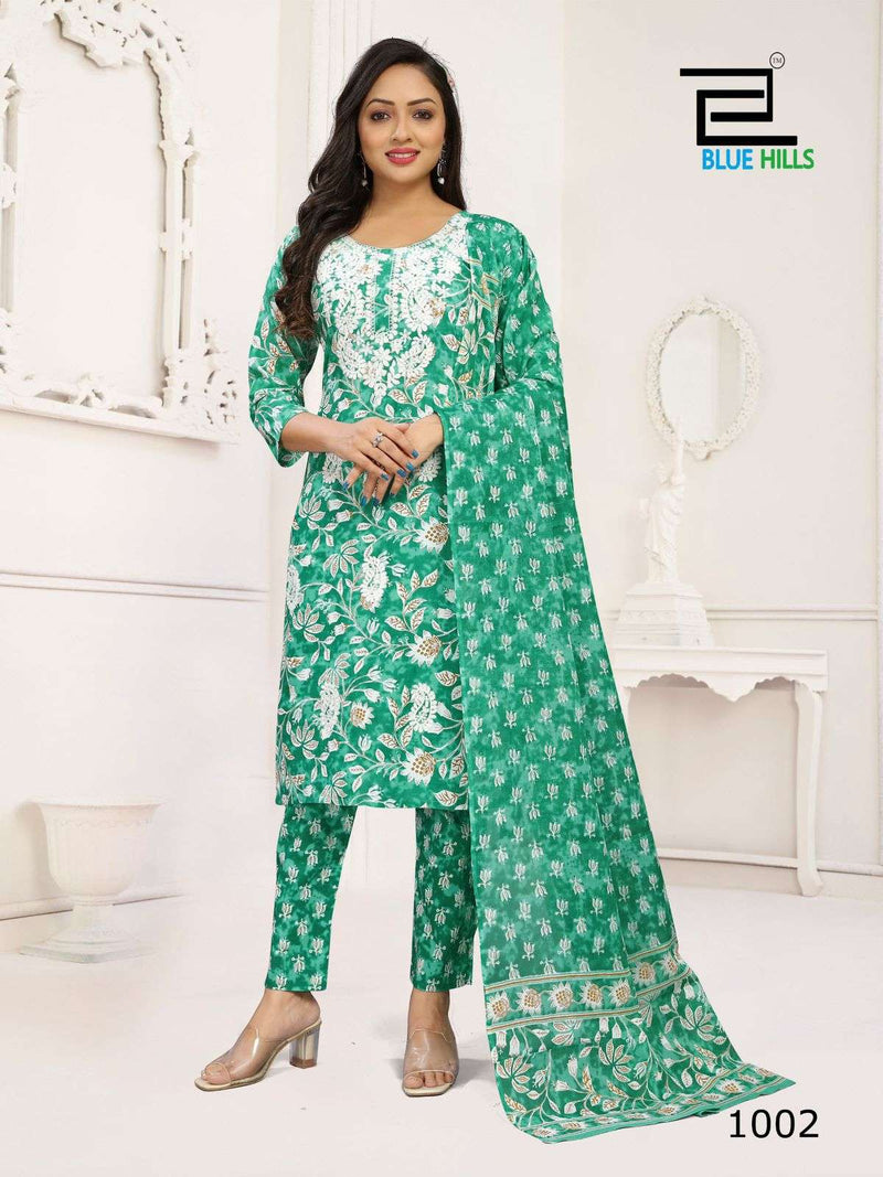 Blue Hills Kanika Vol 3 Cotton White Thread Emboidary Casual Wear Kurti Combo Set