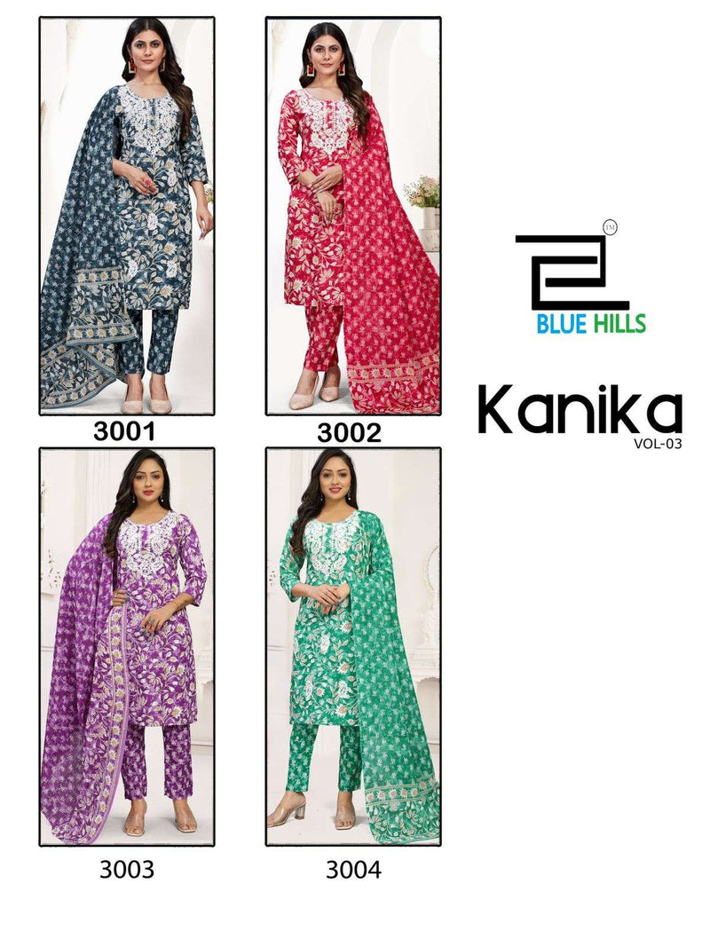 Blue Hills Kanika Vol 3 Cotton White Thread Emboidary Casual Wear Kurti Combo Set