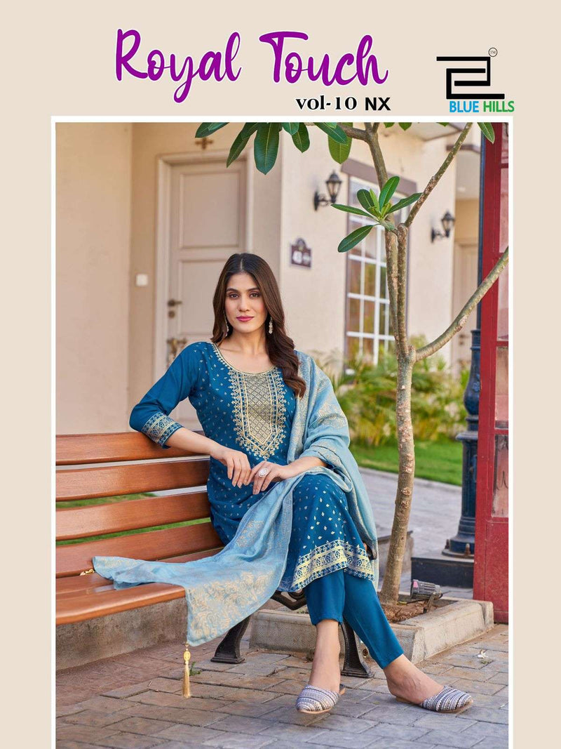 Blue Hills Royal Touch Vol 10 Nx Rayon Foil Print Casual Wear Kurti Pant Dupatta Set