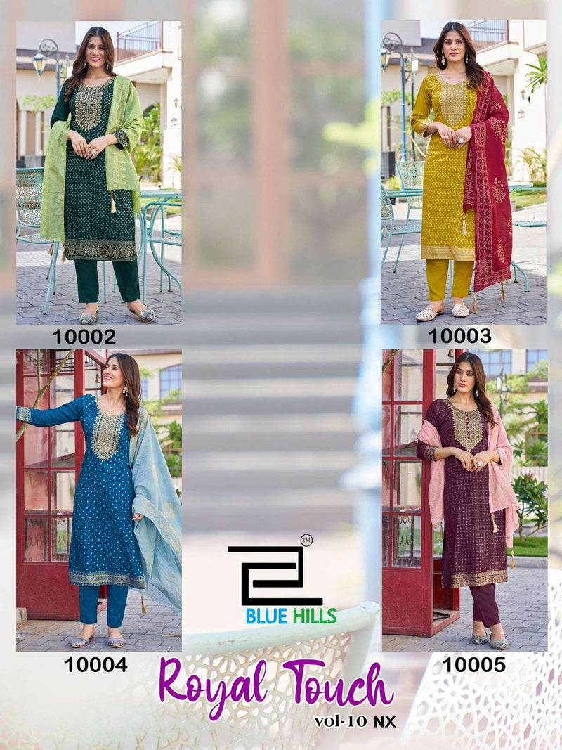 Blue Hills Royal Touch Vol 10 Nx Rayon Foil Print Casual Wear Kurti Pant Dupatta Set
