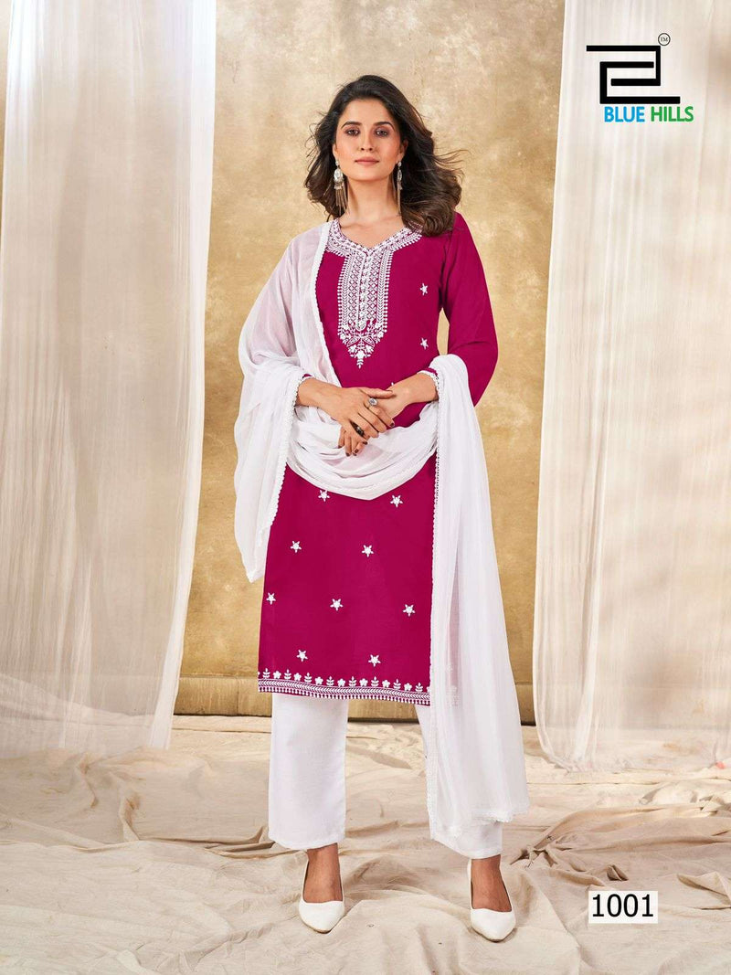 Blue Hills Ziva Rayon Fancy Lucknowi Work Kurti Set