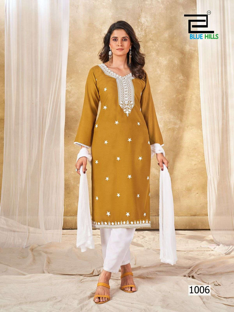 Blue Hills Ziva Rayon Fancy Lucknowi Work Kurti Set