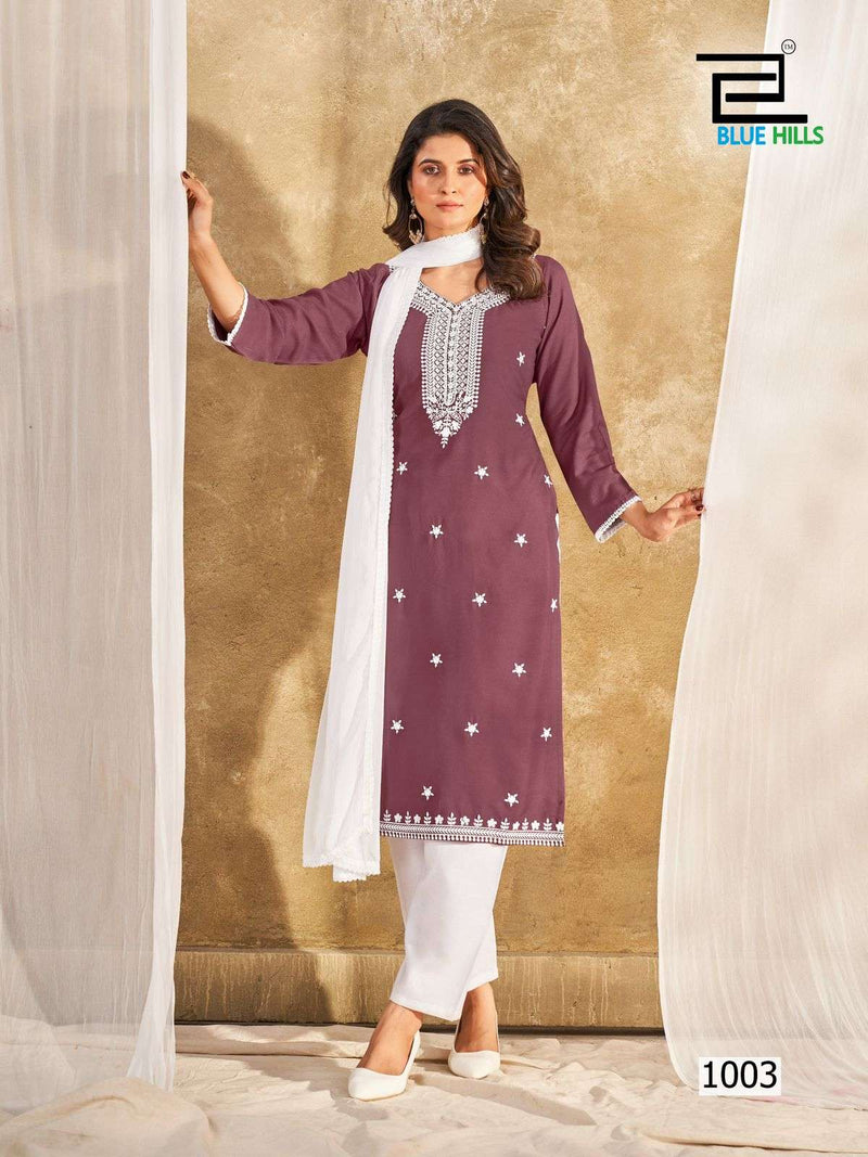 Blue Hills Ziva Rayon Fancy Lucknowi Work Kurti Set