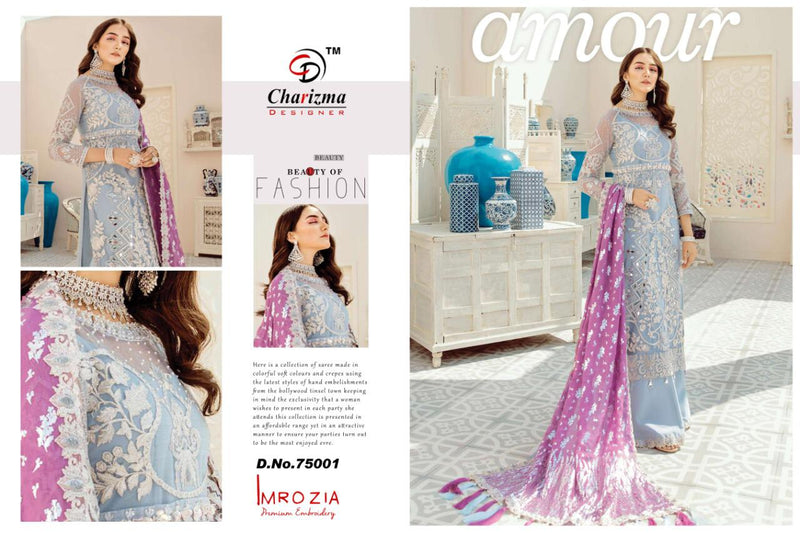 Charizma Designer Imrozia Georgette Net Embroidery Designer Pakistani Suits