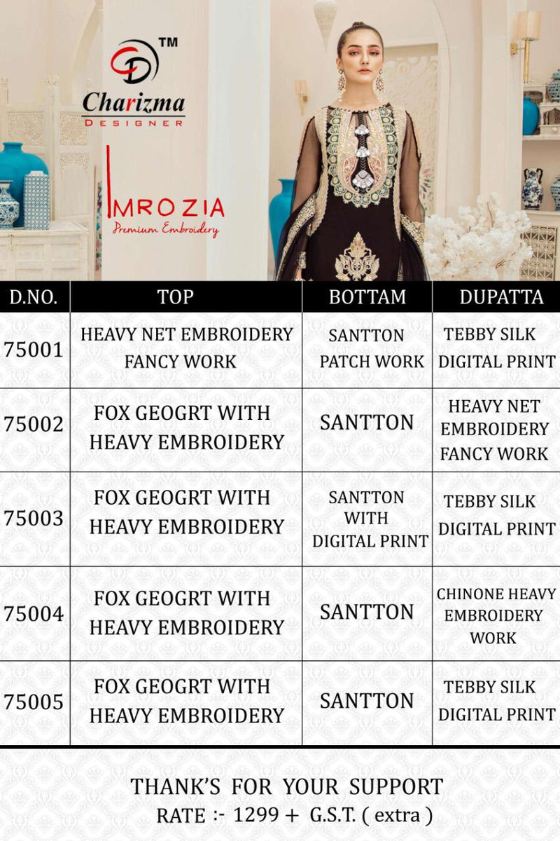 Charizma Designer Imrozia Georgette Net Embroidery Designer Pakistani Suits