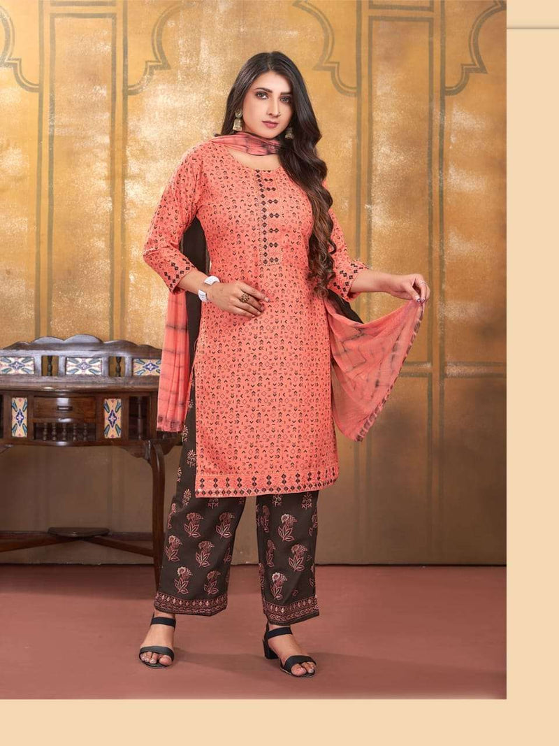 Chunari Vol 4 By Kinti 3pcs Set Fancy Work Straight Kurti With Plazzo And Dupatta