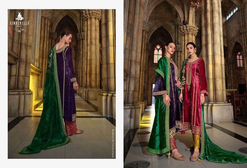 Cinderella Jo Reevaz Viscose Velvet Embroidery Heavy Pakistani Salwar Kameez