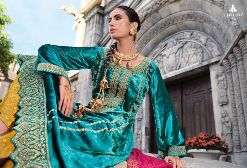Cinderella Jo Reevaz Viscose Velvet Embroidery Heavy Pakistani Salwar Kameez