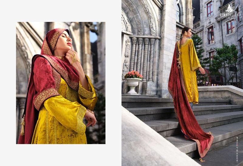 Cinderella Jo Reevaz Viscose Velvet Embroidery Heavy Pakistani Salwar Kameez