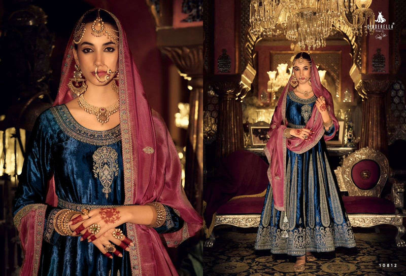 Cindrella Anarkali Viscose Velvet Embroidery Work Party Wear Suit