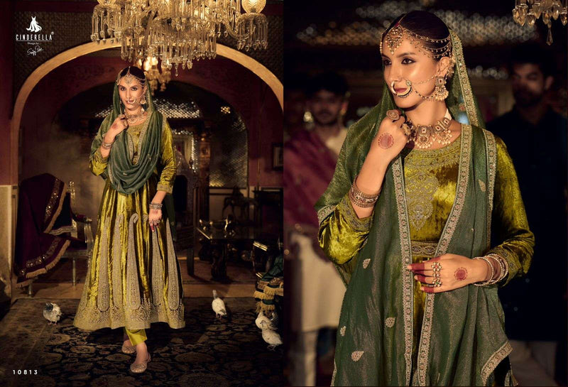 Cindrella Anarkali Viscose Velvet Embroidery Work Party Wear Suit