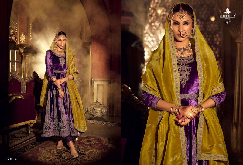 Cindrella Anarkali Viscose Velvet Embroidery Work Party Wear Suit