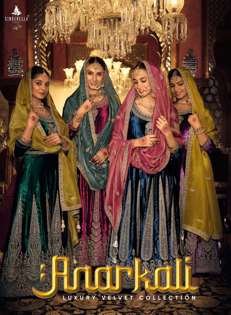 Cindrella Anarkali Viscose Velvet Embroidery Work Party Wear Suit
