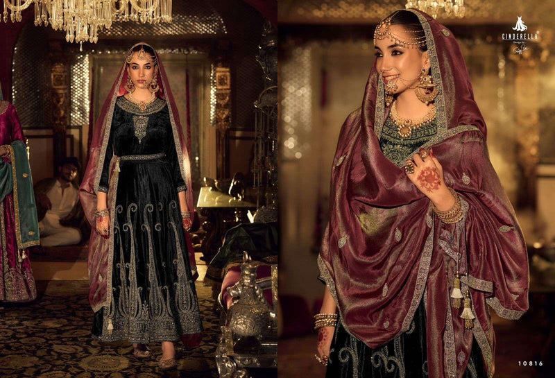 Cindrella Anarkali Viscose Velvet Embroidery Work Party Wear Suit