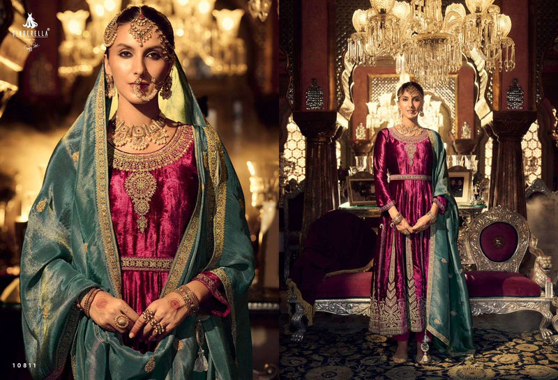 Cindrella Anarkali Viscose Velvet Embroidery Work Party Wear Suit