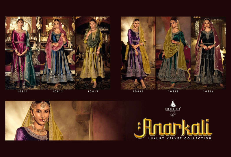 Cindrella Anarkali Viscose Velvet Embroidery Work Party Wear Suit
