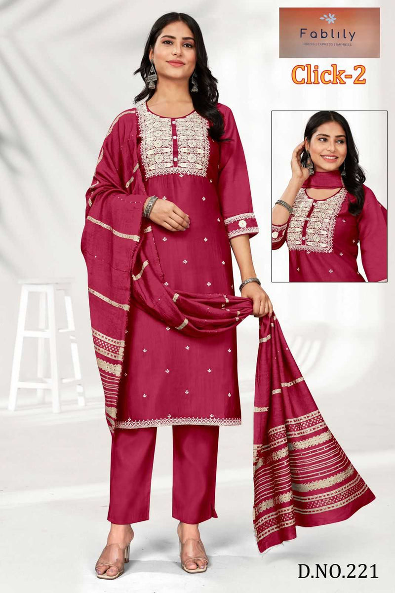 Value Plus Click Vol 2 Modal Solid Embroidery Neck Fancy Designer Kurti Set