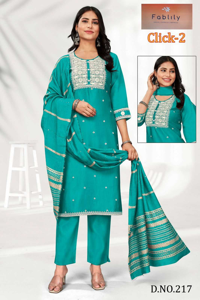 Value Plus Click Vol 2 Modal Solid Embroidery Neck Fancy Designer Kurti Set