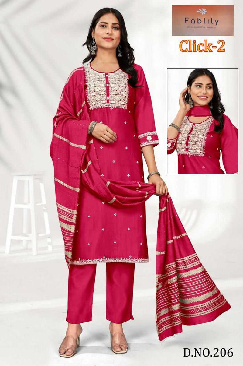 Value Plus Click Vol 2 Modal Solid Embroidery Neck Fancy Designer Kurti Set