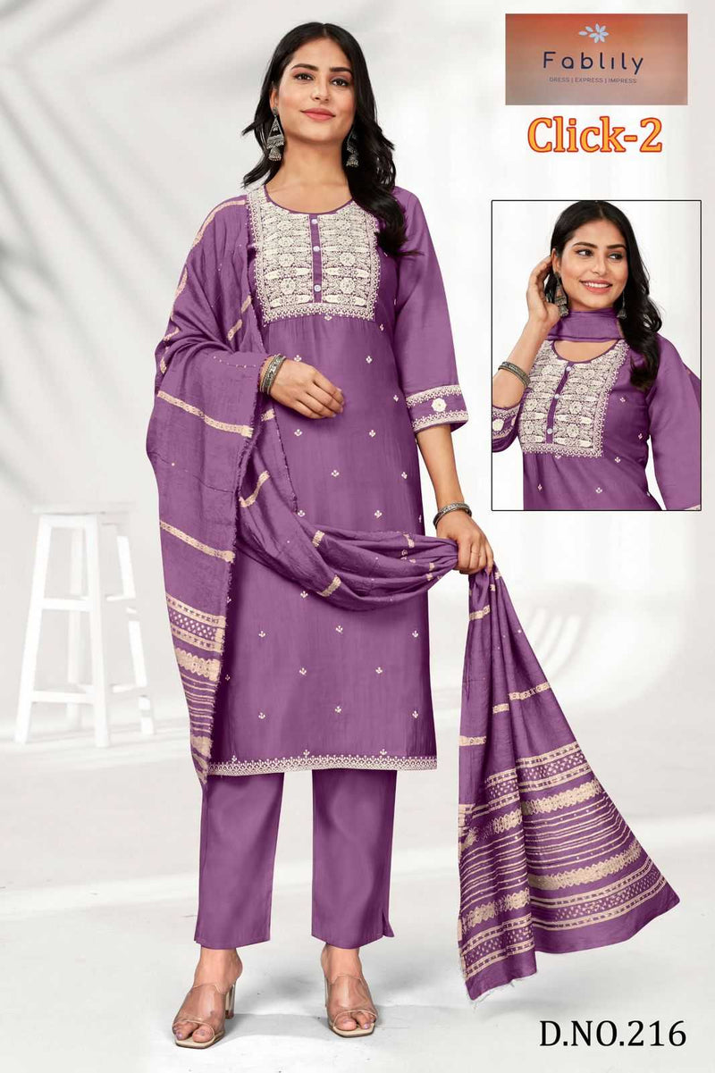 Value Plus Click Vol 2 Modal Solid Embroidery Neck Fancy Designer Kurti Set