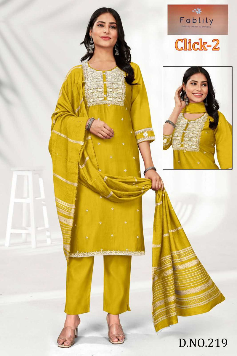 Value Plus Click Vol 2 Modal Solid Embroidery Neck Fancy Designer Kurti Set