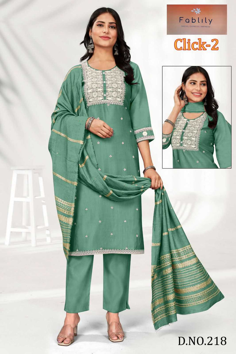 Value Plus Click Vol 2 Modal Solid Embroidery Neck Fancy Designer Kurti Set