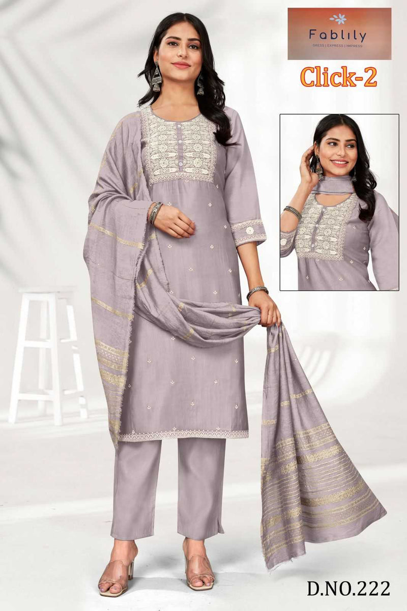 Value Plus Click Vol 2 Modal Solid Embroidery Neck Fancy Designer Kurti Set