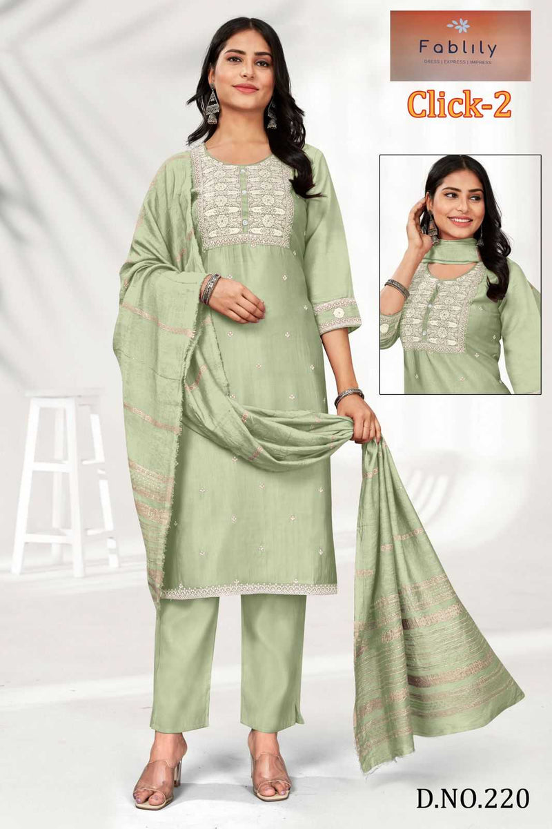 Value Plus Click Vol 2 Modal Solid Embroidery Neck Fancy Designer Kurti Set