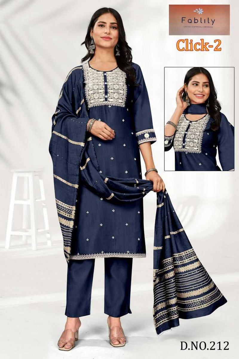 Value Plus Click Vol 2 Modal Solid Embroidery Neck Fancy Designer Kurti Set