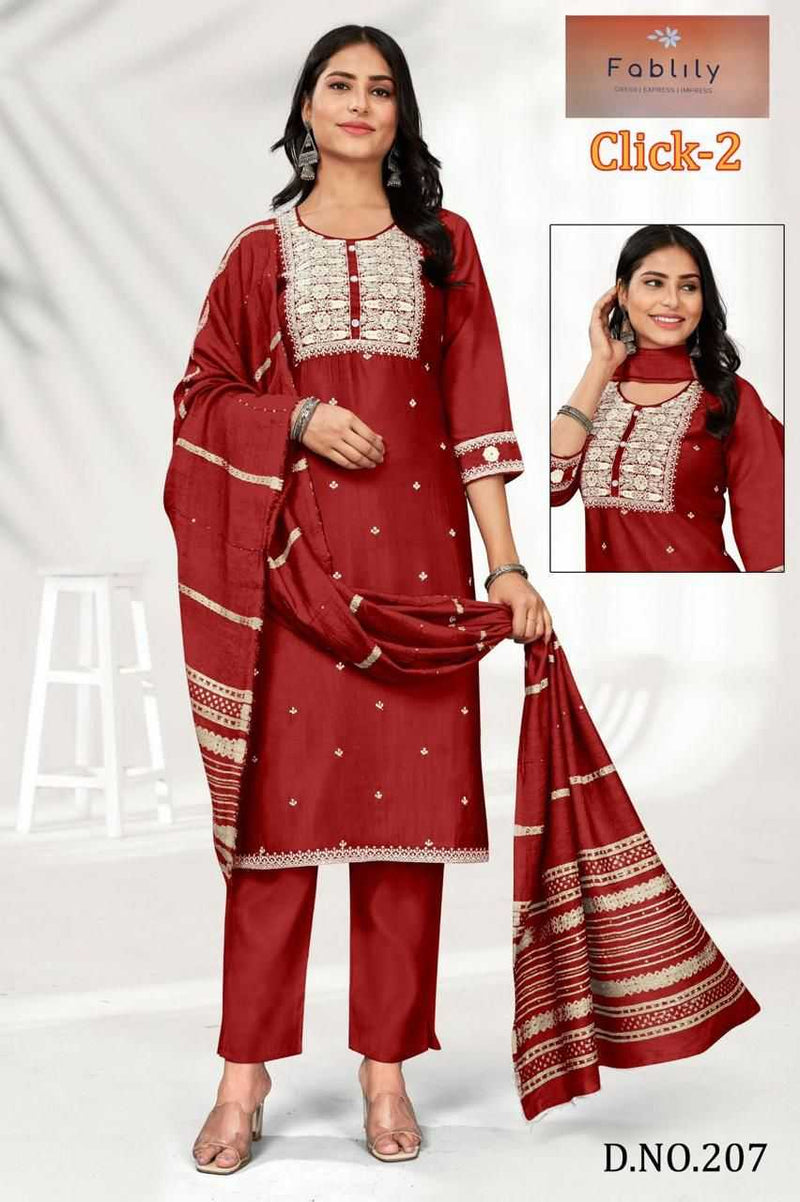 Value Plus Click Vol 2 Modal Solid Embroidery Neck Fancy Designer Kurti Set