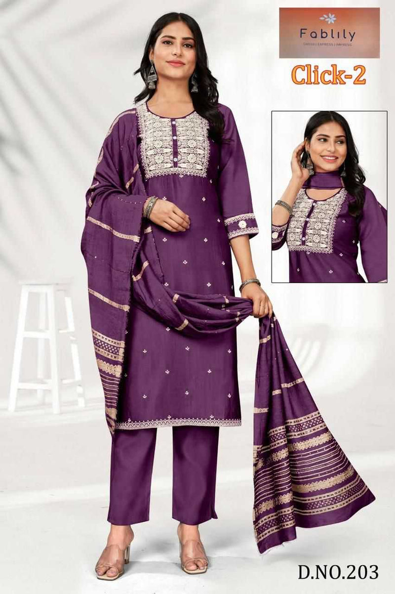 Value Plus Click Vol 2 Modal Solid Embroidery Neck Fancy Designer Kurti Set