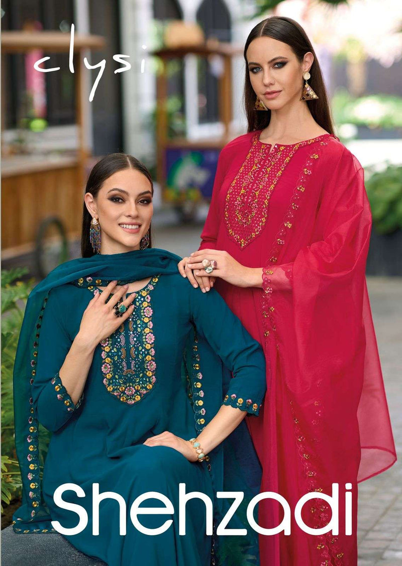 Clysi Shehzadi Viscose Thread Handwork Festiv Wear Kurti Pant Dupatta Set