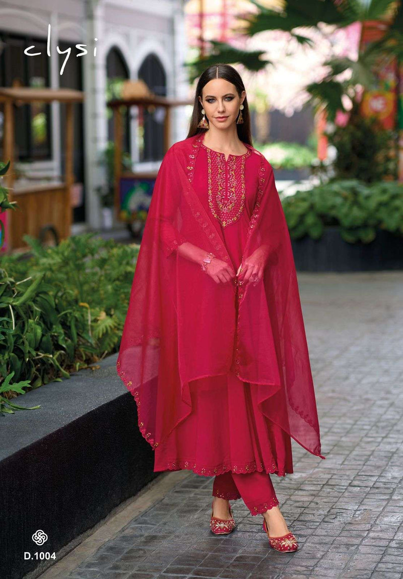 Clysi Shehzadi Viscose Thread Handwork Festiv Wear Kurti Pant Dupatta Set