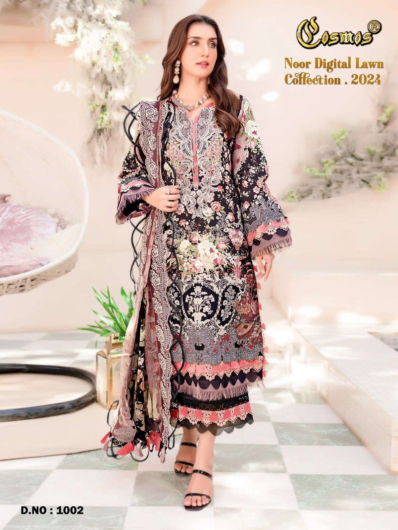 Cosmos Fashion Noor Digital Lawn Collection 24 pure Lawn Beautiful Digital Prints With Embroidery Pakistani Suit