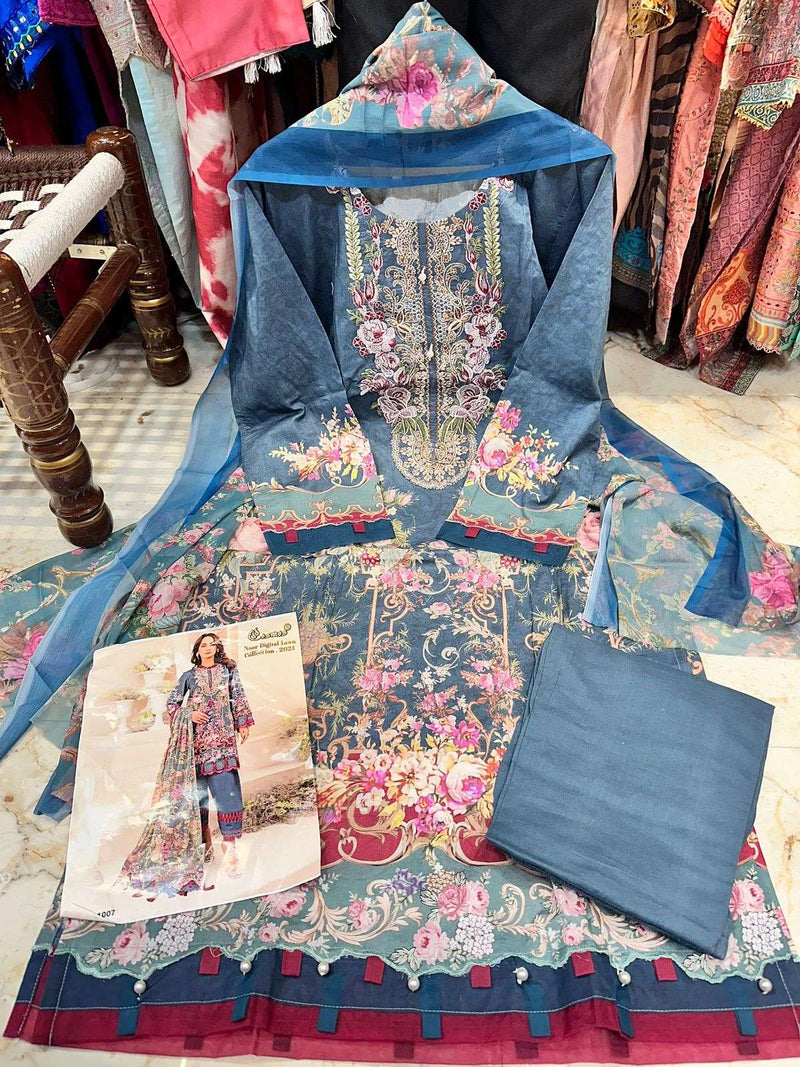 Cosmos Fashion Noor Digital Lawn Collection 24 pure Lawn Beautiful Digital Prints With Embroidery Pakistani Suit